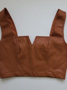Maeve Brown Vegan Leather Tank Top 2 Cropped Notch Festival Anthropologie Faux